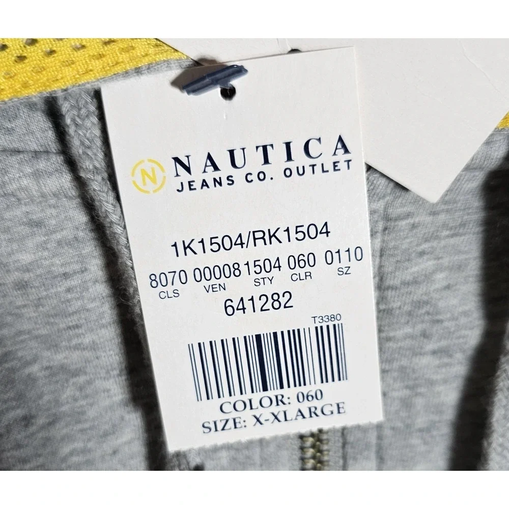 Nautica‎ Jeans Sleeveless Hooded Zip Up Jacket Mens XXL Gray Yellow Pockets New